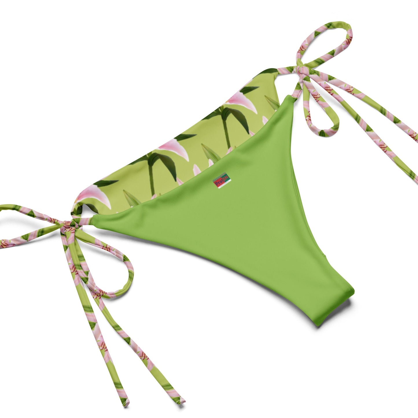 Women's All - over print recycled string bikini, Lime Green Pink Bikini, Floral Bikini, Cute Summer Bikini - PratSN