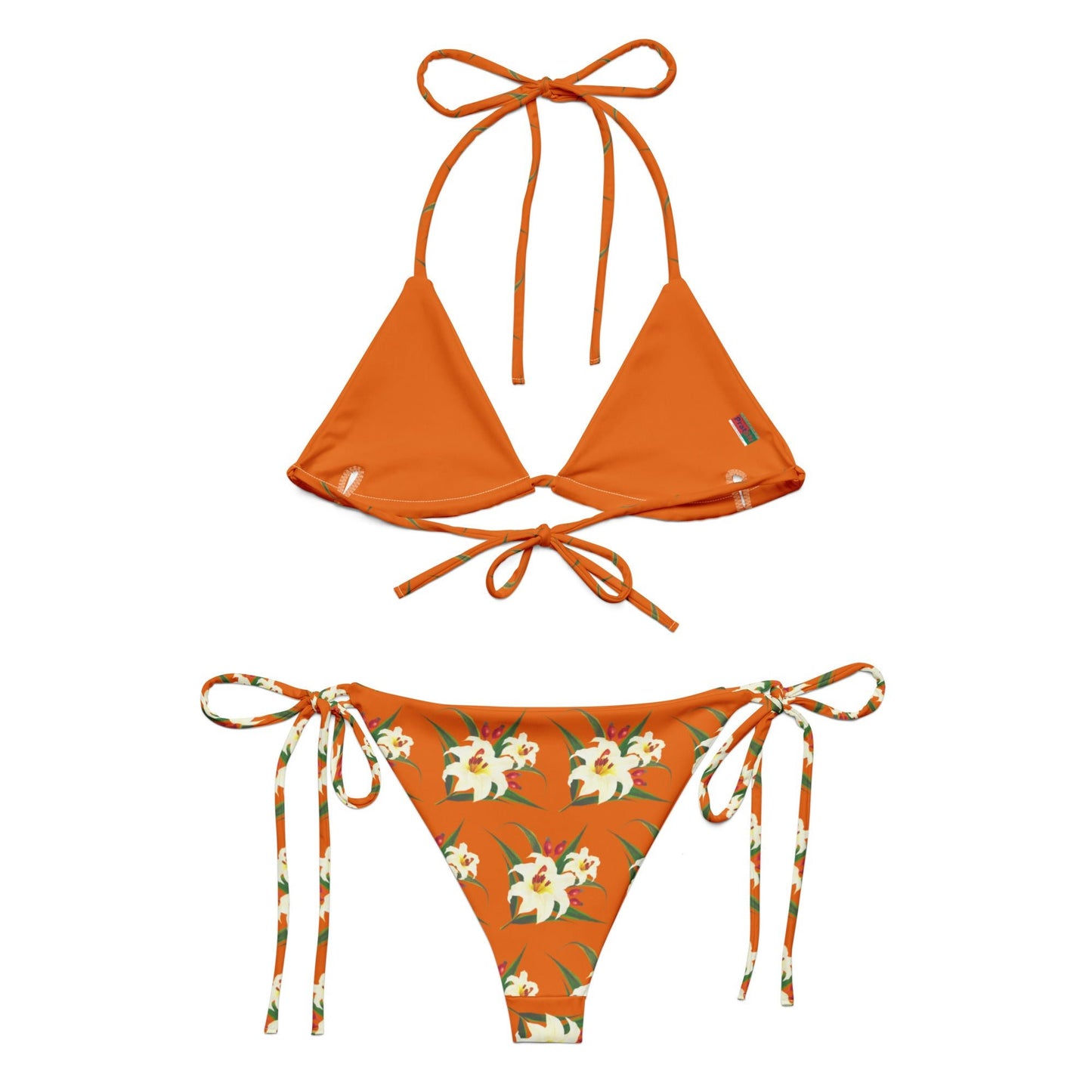 Women's All - over print recycled string bikini, Orange White Bikini, Floral Bikini, Cute Summer Bikini - PratSN