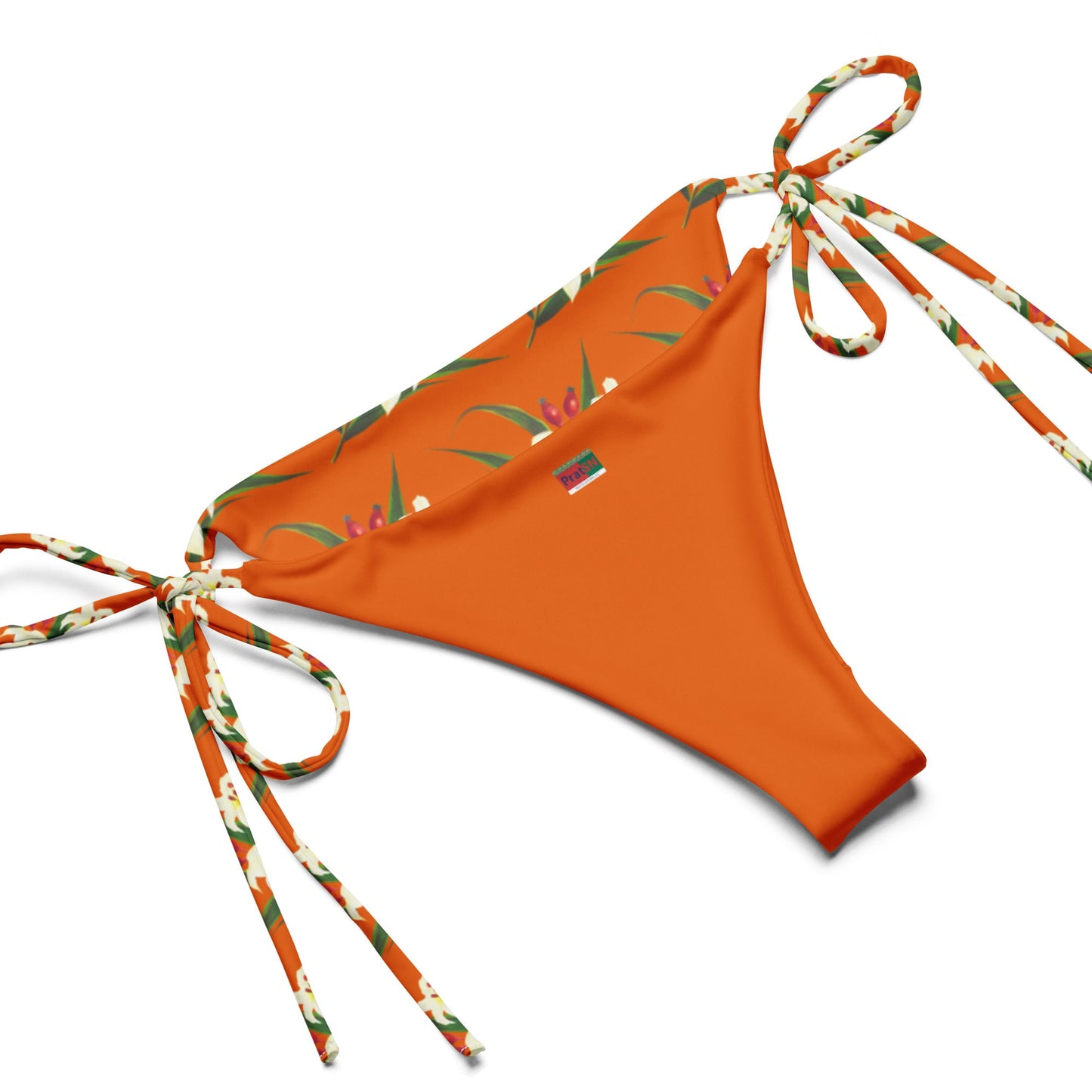 Women's All - over print recycled string bikini, Orange White Bikini, Floral Bikini, Cute Summer Bikini - PratSN