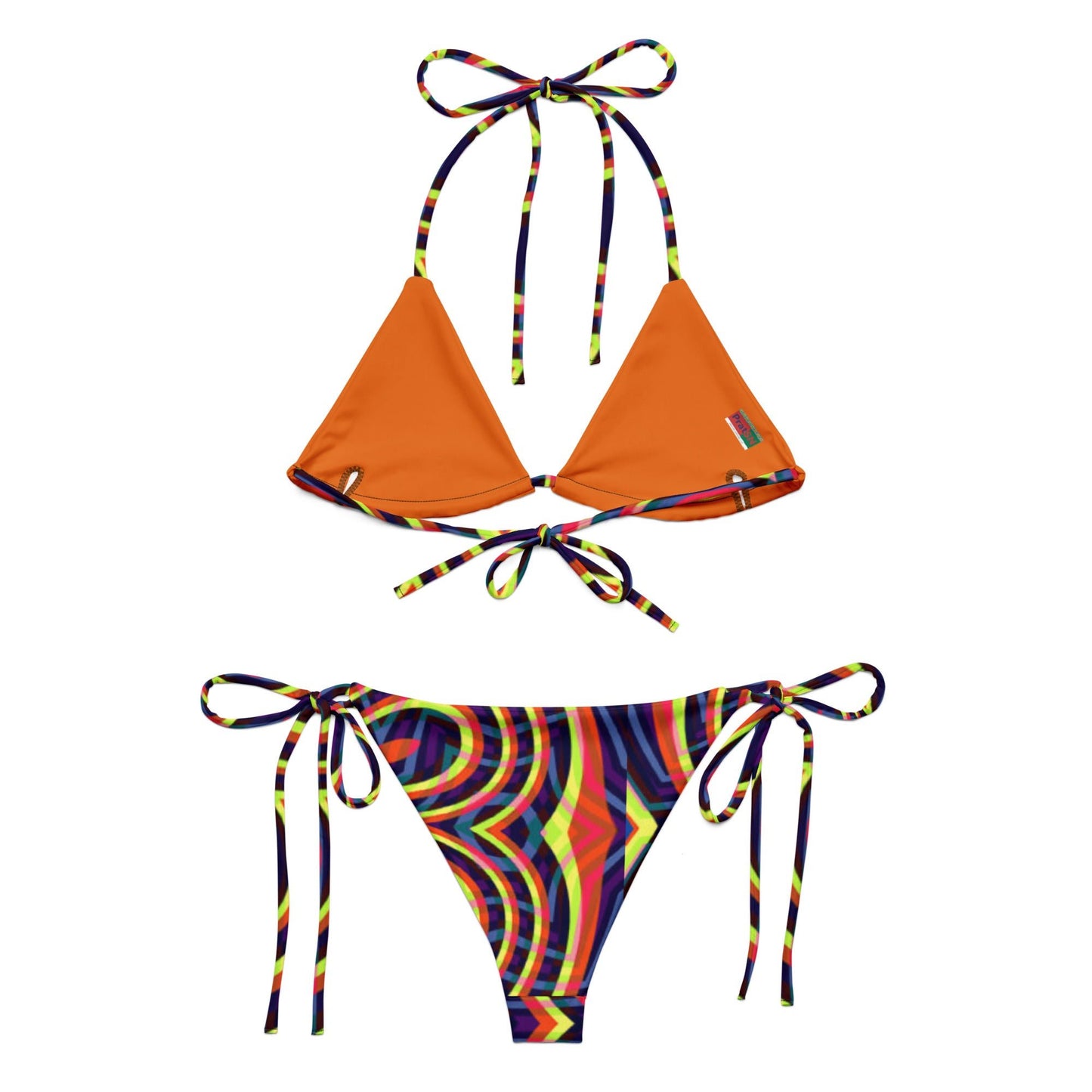 Women's All - over print recycled string bikini, Orange White Bikini, Floral Bikini, Cute Summer Bikini - PratSN