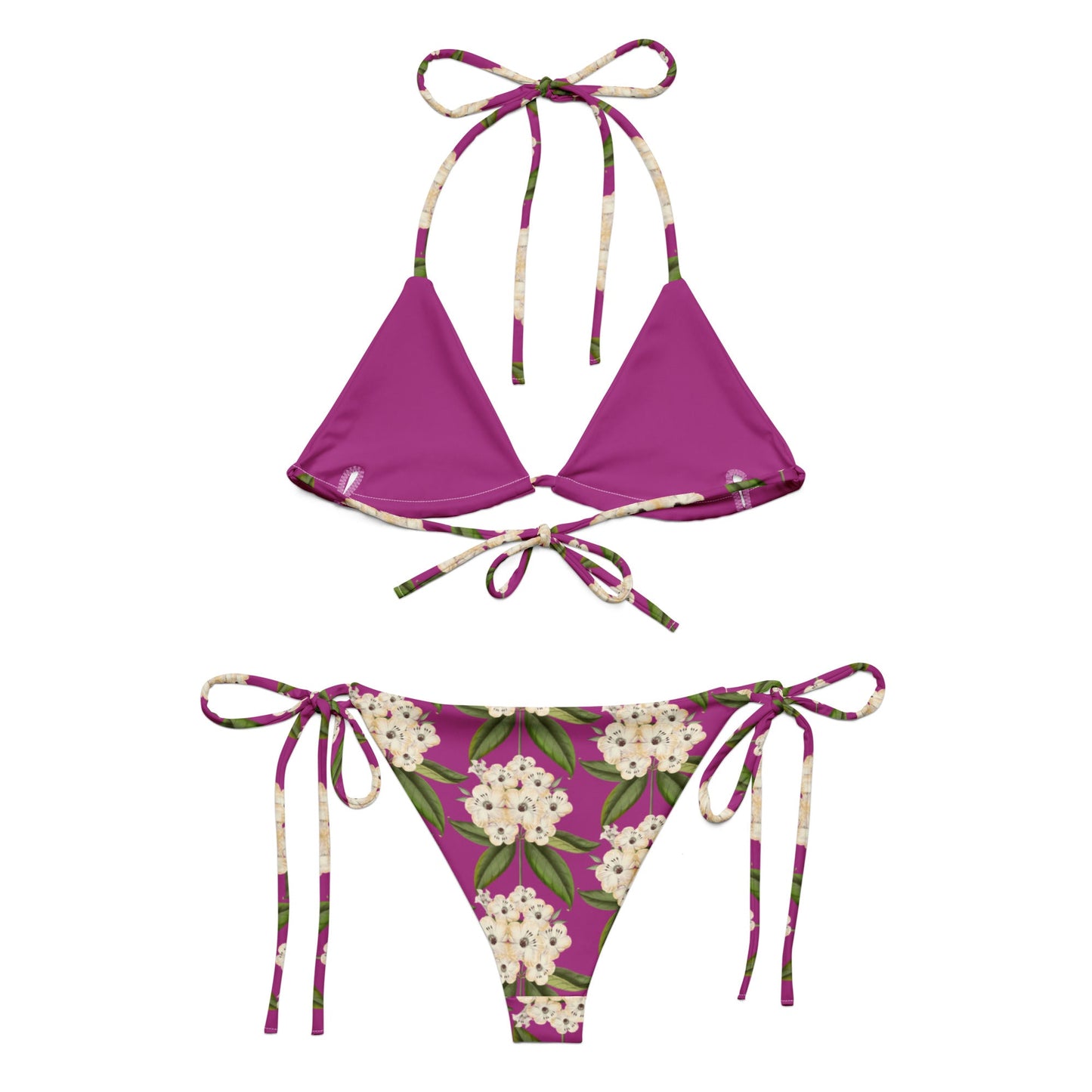 Women's All - over print recycled string bikini, Purple White Bikini, Floral Bikini, Cute Summer Bikini - PratSN