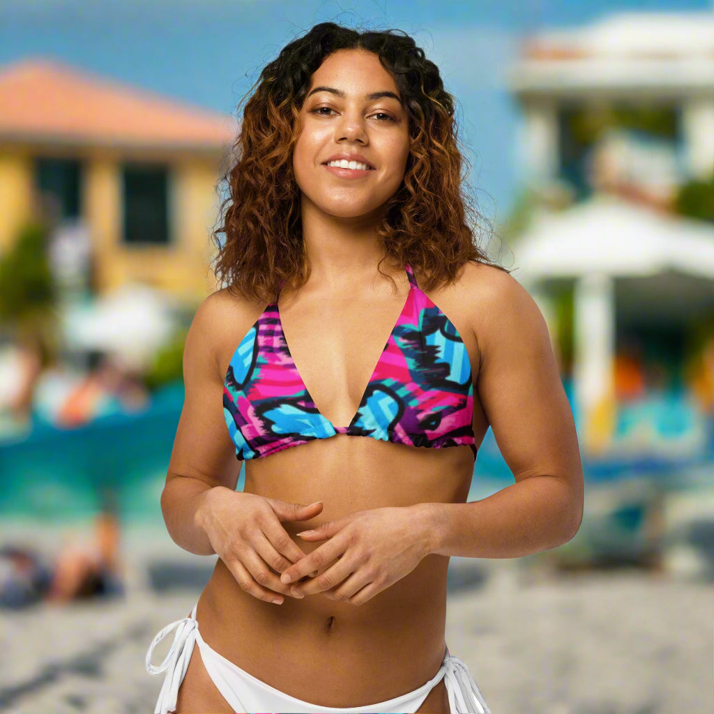 Women's all - over print string bikini, classy bikini, cute summer bikini - PratSN