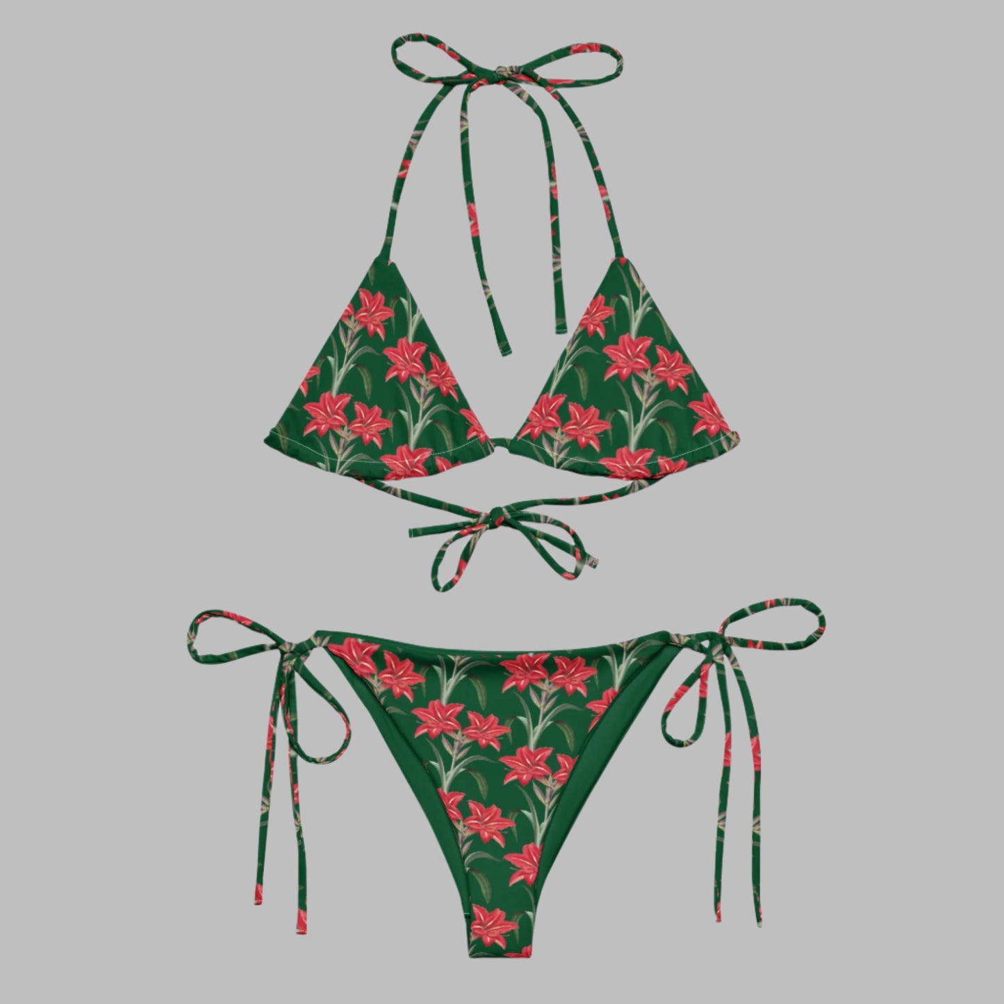 Women's All - over print string bikini, Green Pink Floral Top, Cute Summer Bikini Top, Floral Top, beautiful bikini top, Beach dress, Beach dress for summer and spring - PratSN