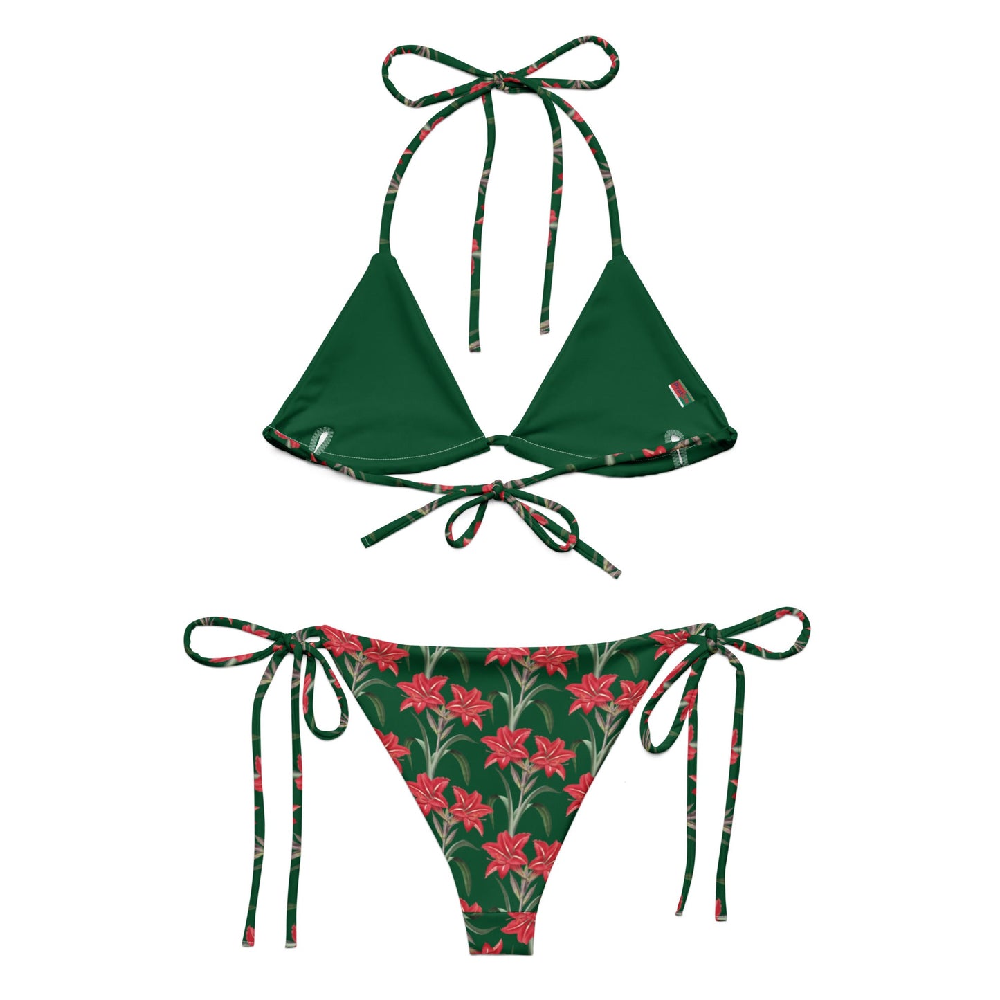 Women's All - over print string bikini, Green Pink Floral Top, Cute Summer Bikini Top, Floral Top, beautiful bikini top, Beach dress, Beach dress for summer and spring - PratSN
