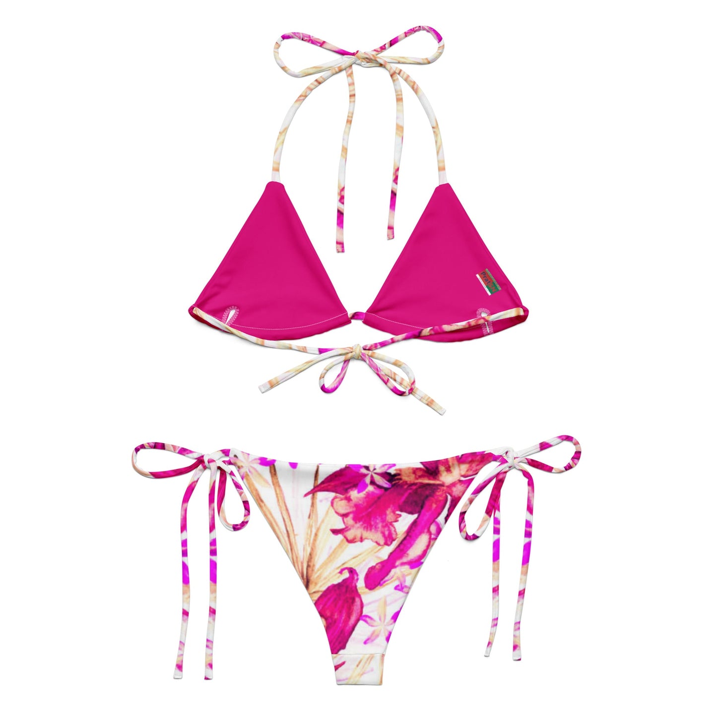 Women's all - over print string bikini, Pink Floral Bikini - PratSN