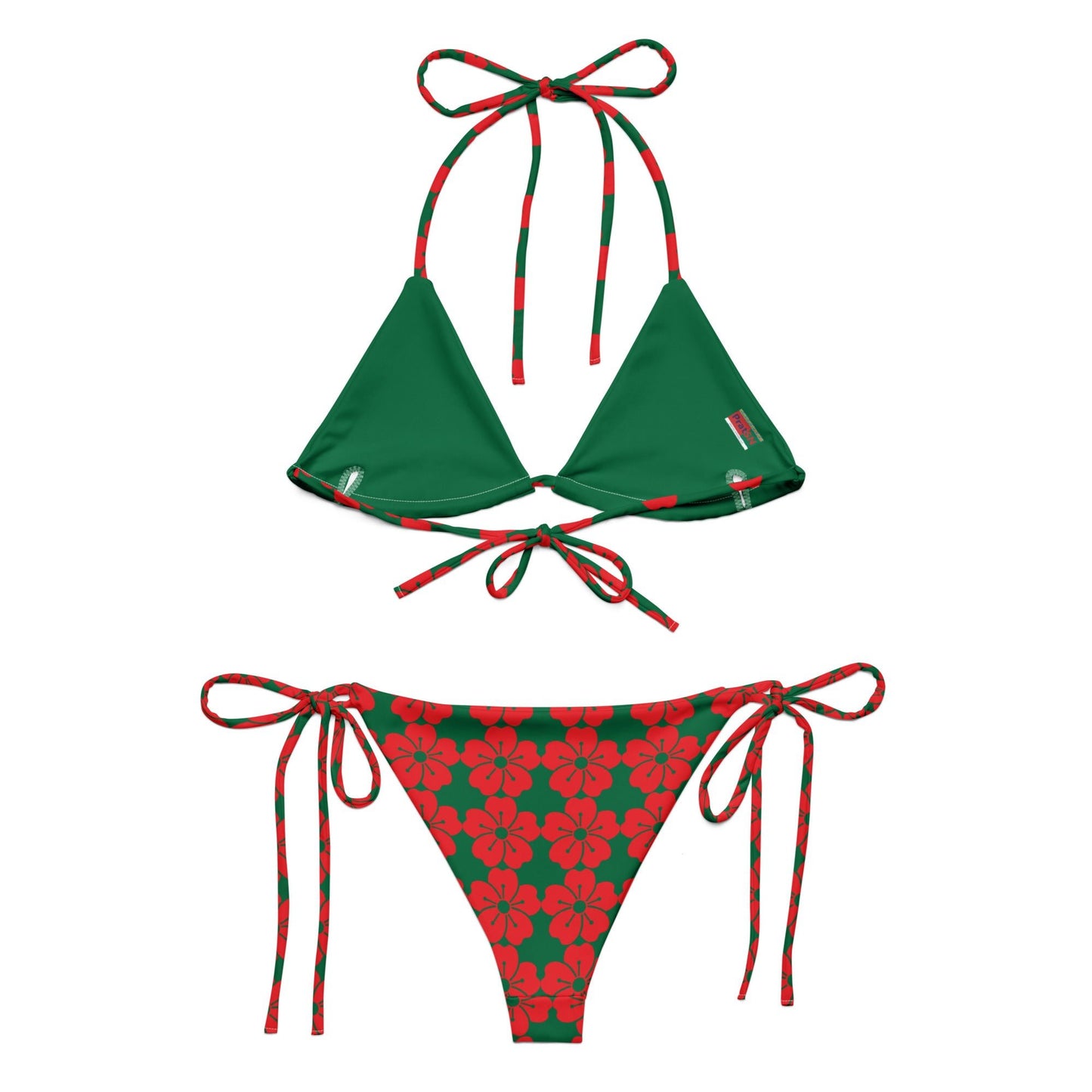 Women's all - over print string bikini, red and green floral Bikini, cute Summer Bikini - PratSN