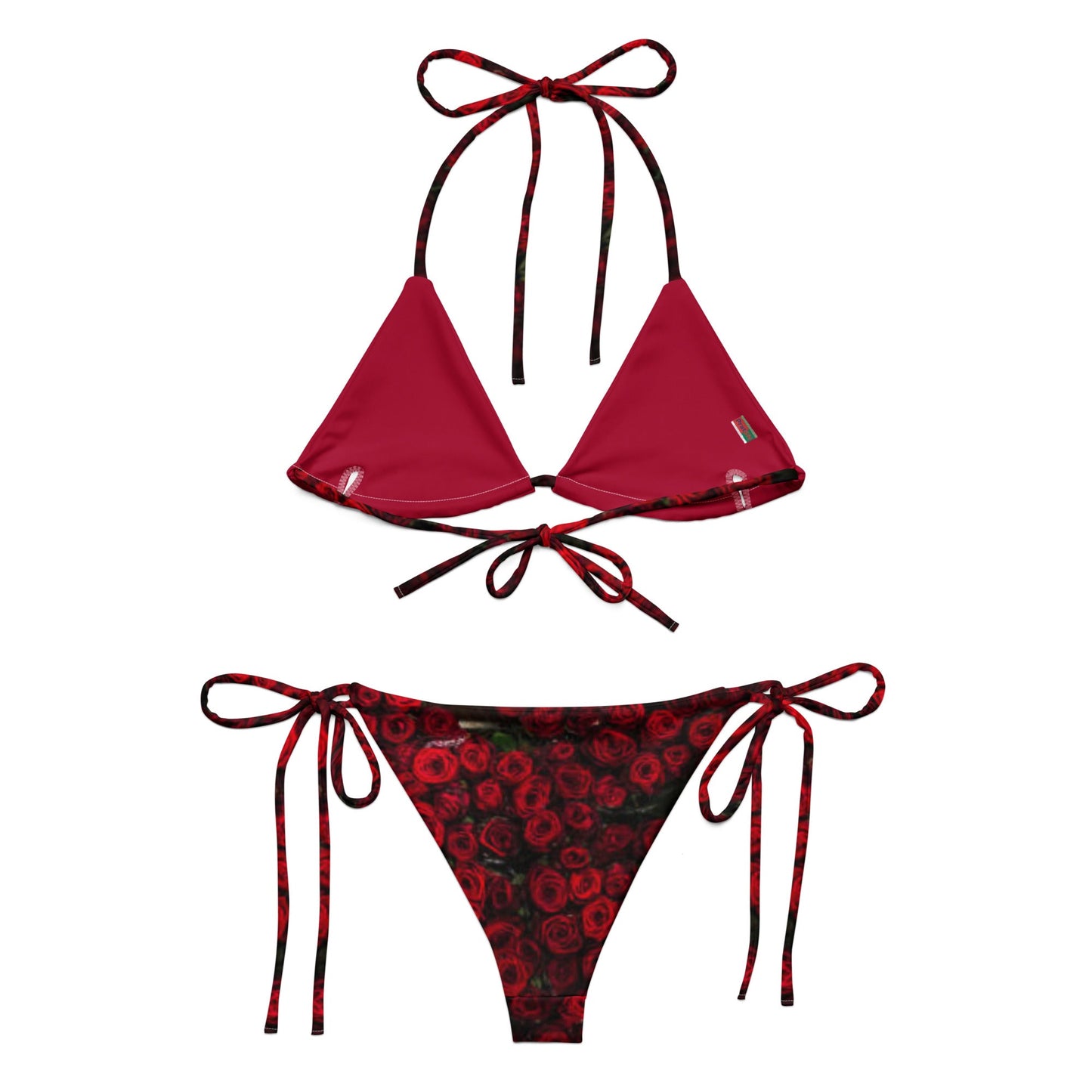 Women's all - over print string bikini, red rose bikini, cute summer bikini - PratSN