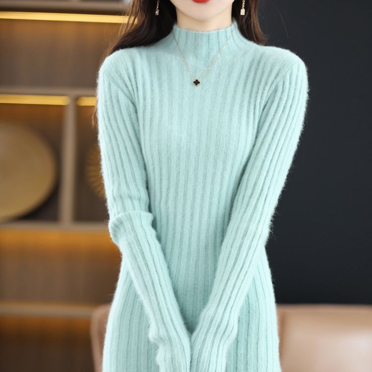 Women's Autumn And Winter Cashmere Sweater Half Turtleneck Slim Fit Slimming - PratSN