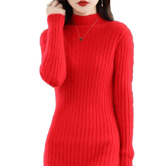Women's Autumn And Winter Cashmere Sweater Half Turtleneck Slim Fit Slimming - PratSN