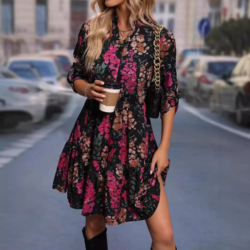 Women's Autumn Elegant New Printed Shirt Dress - PratSN