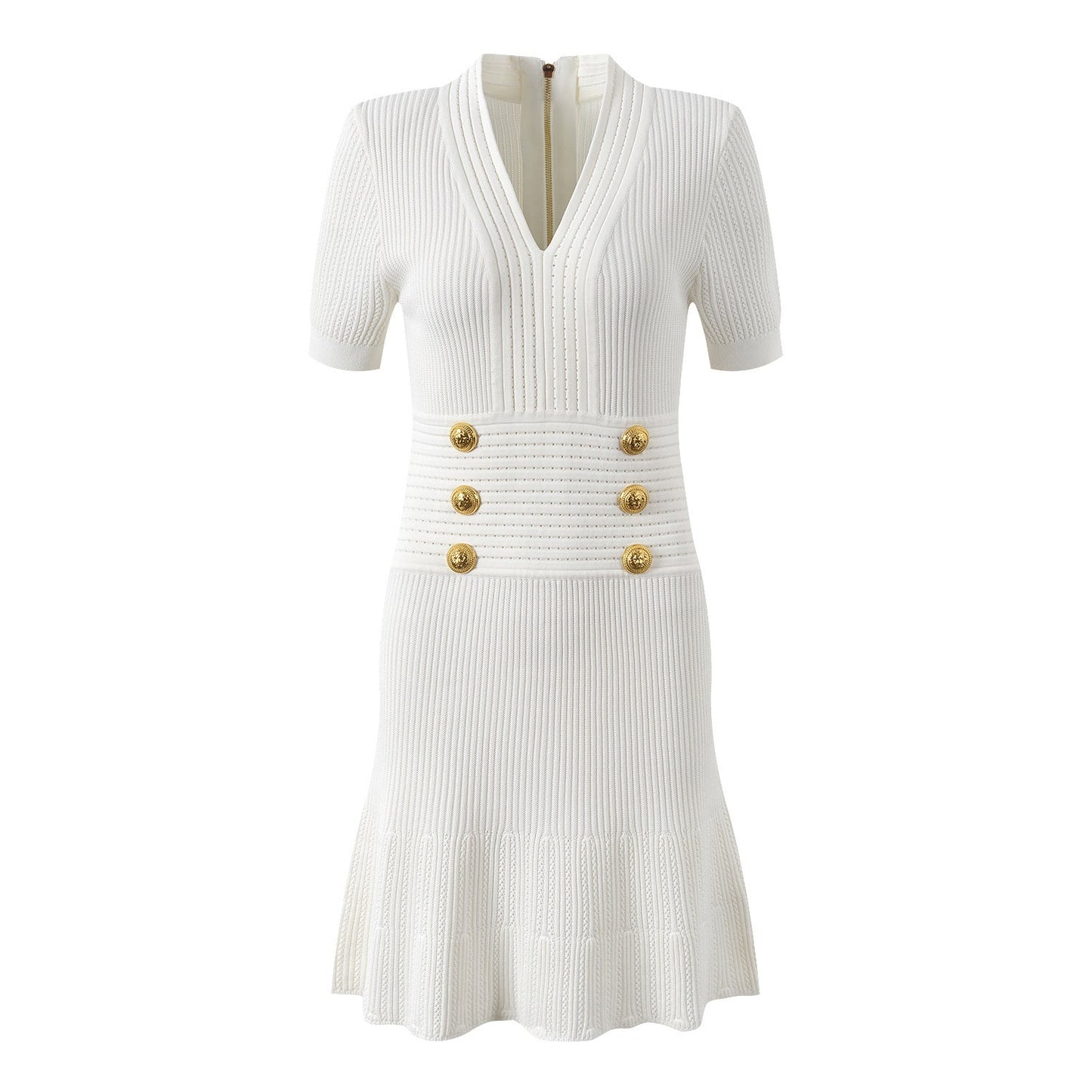 Women's Autumn Light Luxury Metal Buckle V - neck Knitted Dress - PratSN