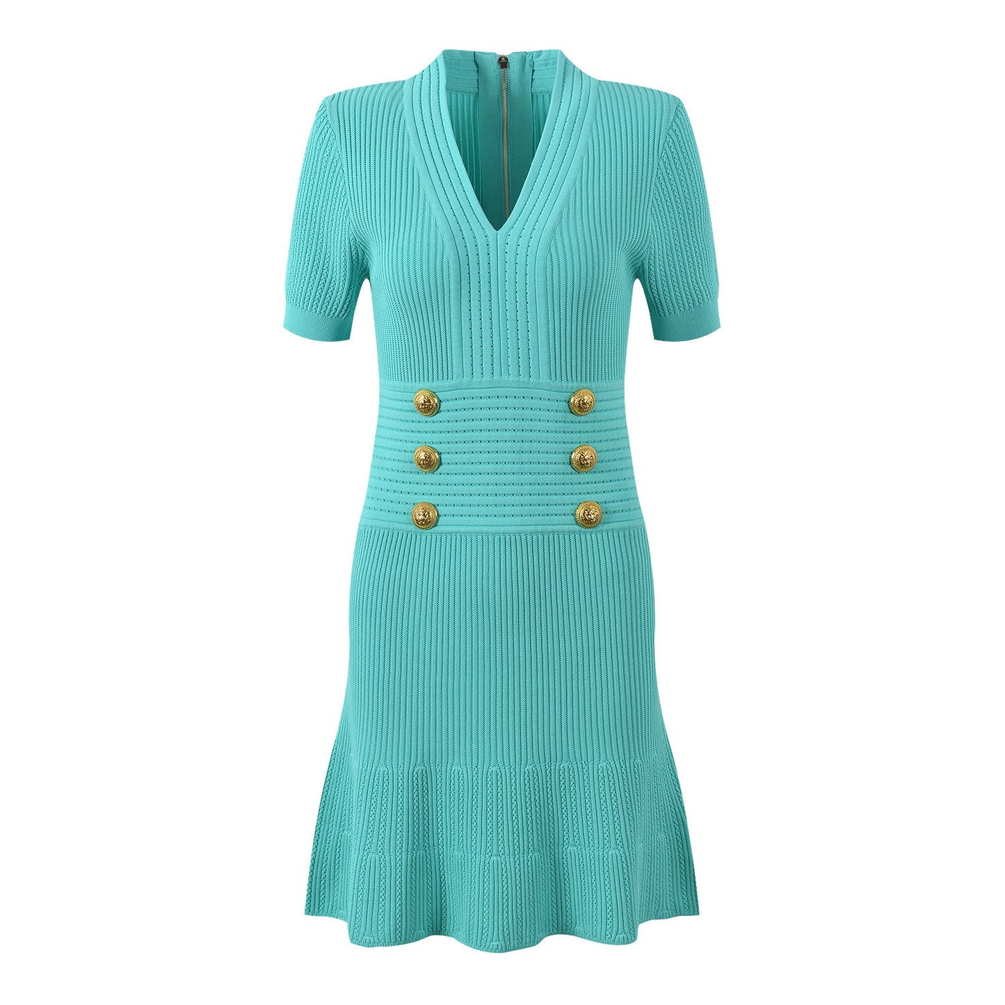 Women's Autumn Light Luxury Metal Buckle V - neck Knitted Dress - PratSN
