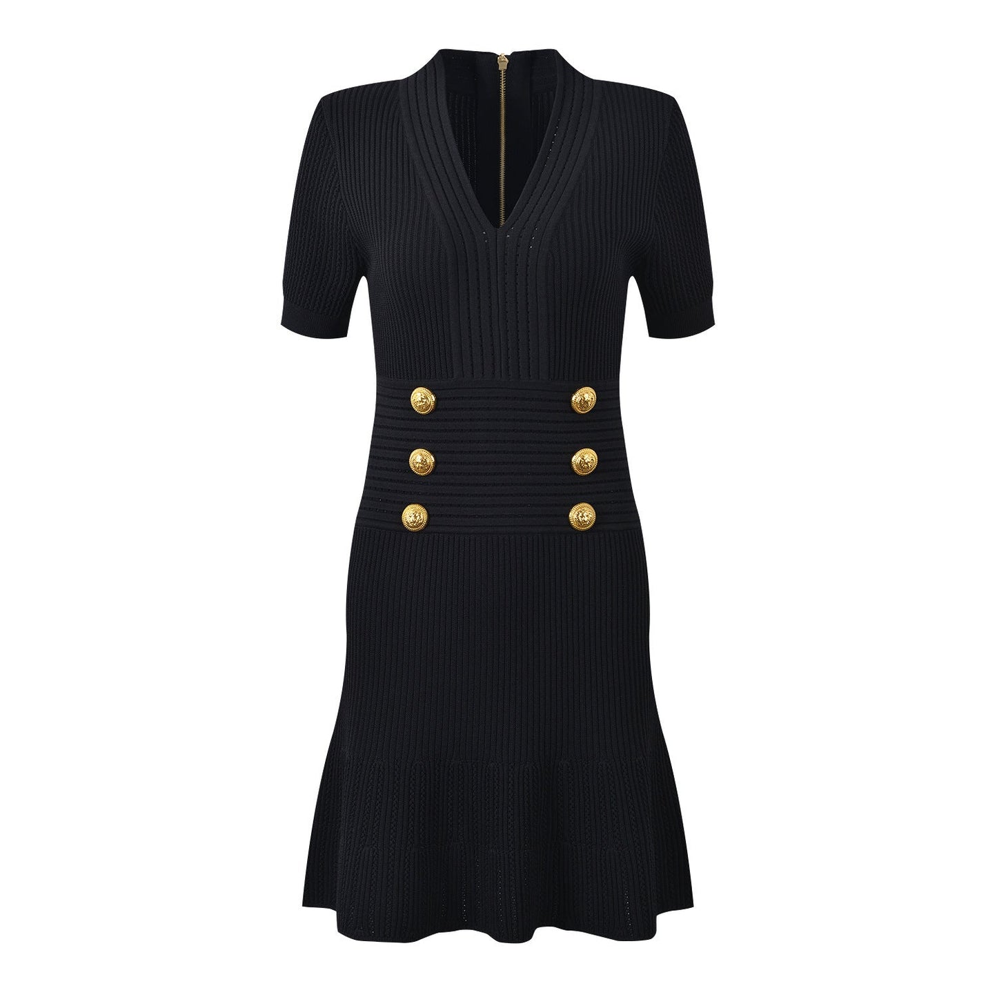 Women's Autumn Light Luxury Metal Buckle V - neck Knitted Dress - PratSN