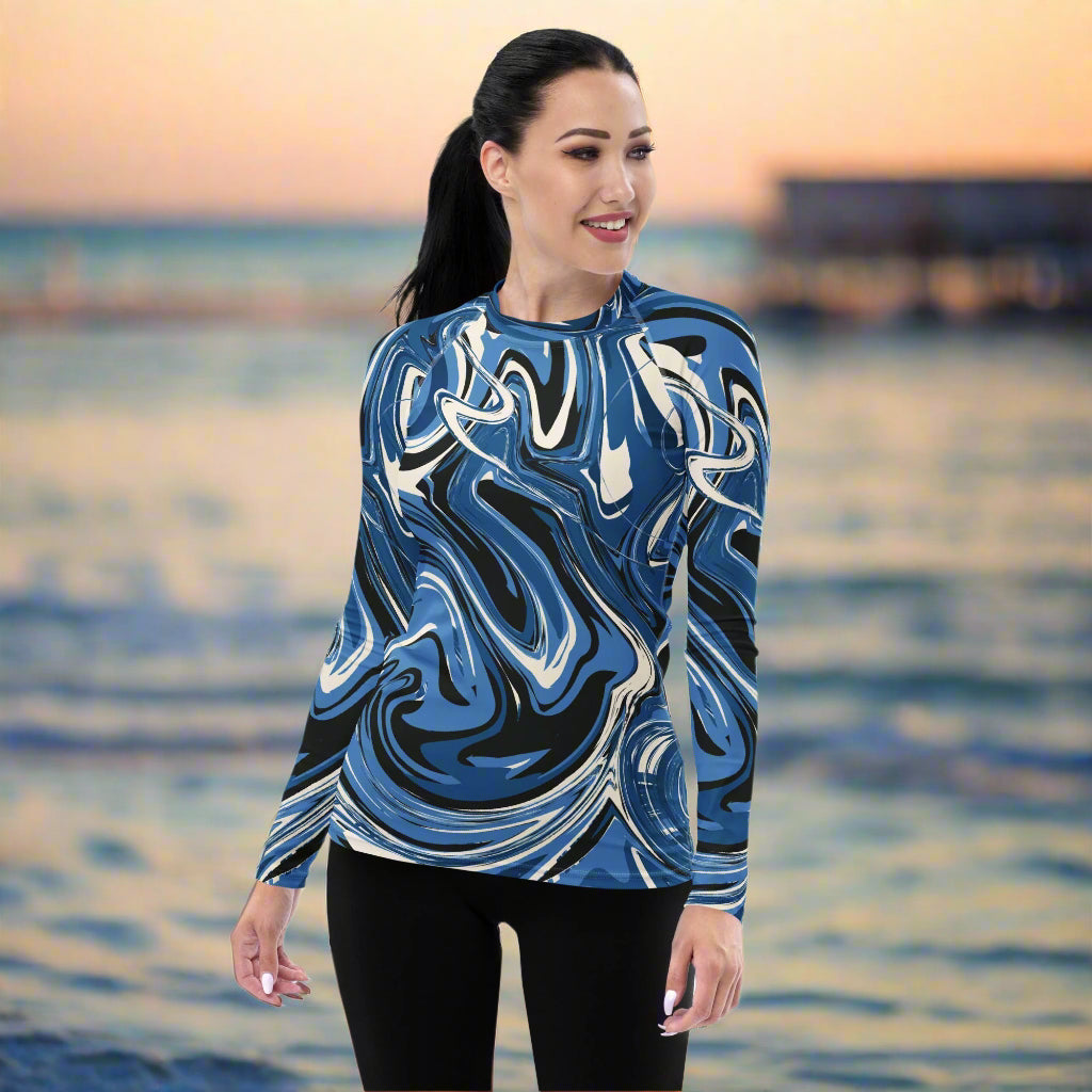 Women's blue liquid Rash Guard - PratSN