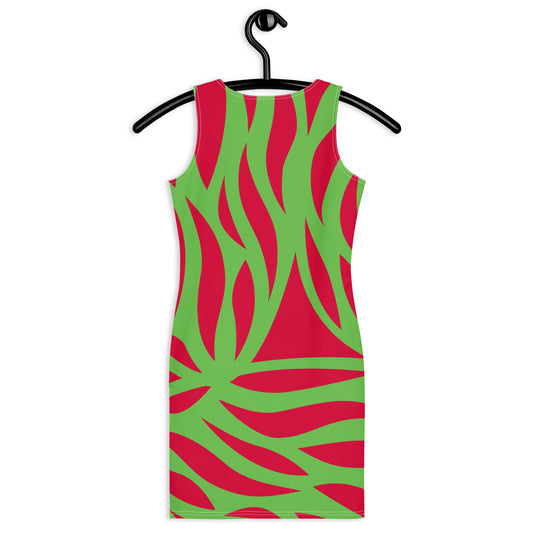 Women's Bodycon dress, Abstract Pattern, Crimson Red and Kelly Green Pencil Dresses, Body hugging fit tank top dress, elegant bodycon, sleeveless dress for your favorite party, summer and spring dress - PratSN