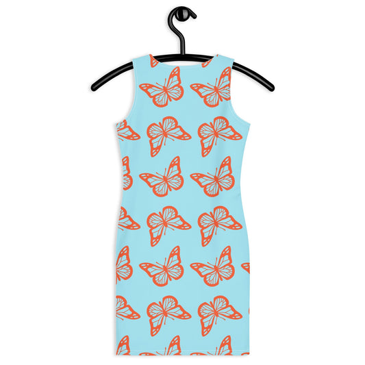 Women's Bodycon dress, Blizzard Blue Orange Butterfly Pattern Pencil Dress, bodycon, sleeveless dress for your favorite party, summer and spring dress - PratSN