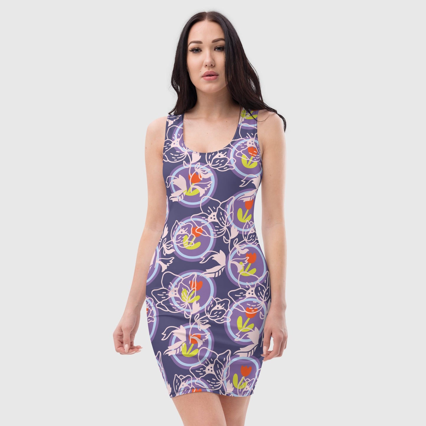 Women's bodycon dress, Floral and geometric bodycon dress, Body hugging fit tank top dress, elegant bodycon, sleeveless dress for your favorite party, summer and spring dress - PratSN