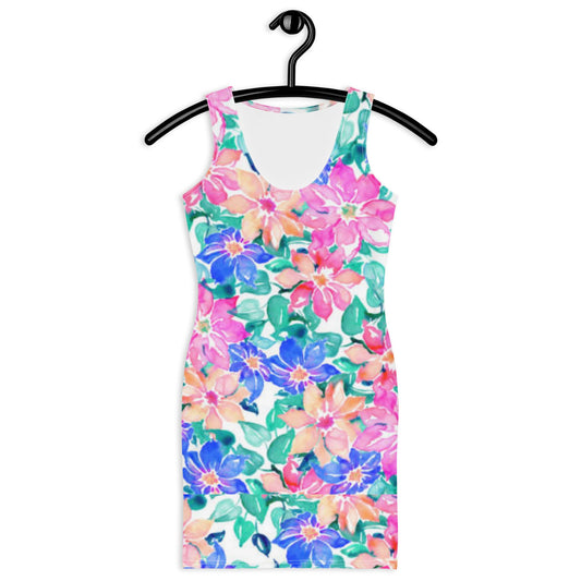 Women's Bodycon Dress, Floral bodycon dress, Blooming pattern dress, Body hugging fit tank top dress, elegant bodycon, sleeveless dress for your favorite party, summer and spring dress - PratSN