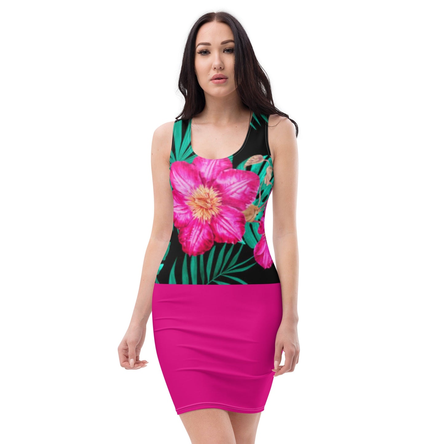 Women's Bodycon dress, Floral Pink Pencil Dresses, Body hugging fit tank top dress, elegant bodycon, sleeveless dress for your favorite party, summer and spring dress - PratSN