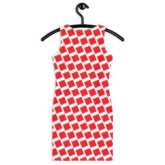 Women's Bodycon dress, Geometric Pattern, Alizarin Red White Pencil Dresses, Body hugging fit tank top dress, elegant bodycon, sleeveless dress for your favorite party, summer and spring - PratSN