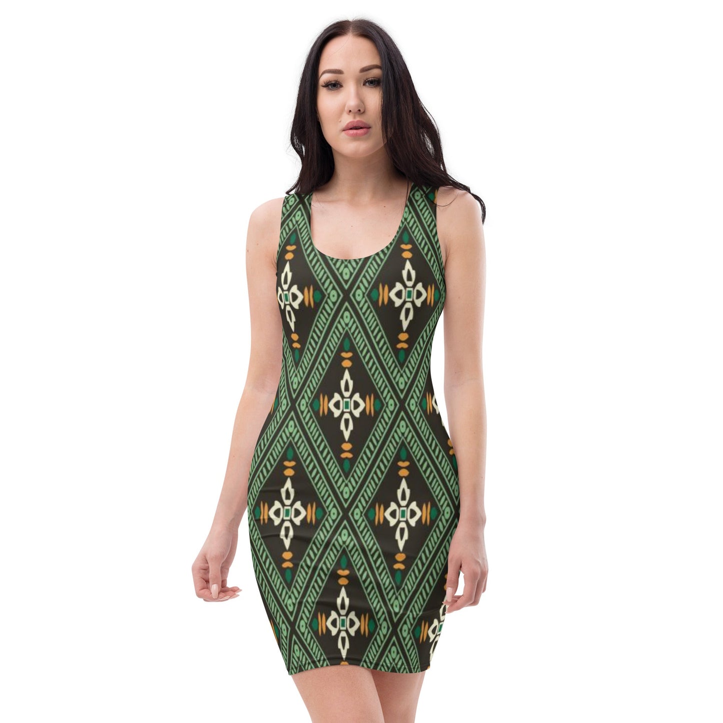 Women's Bodycon dress, Green bodycon dress, Blooming pattern dress, Body hugging fit tank top dress, elegant bodycon, sleeveless dress for your favorite party, summer and spring dress - PratSN
