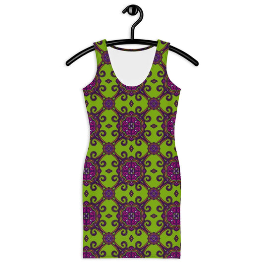 Women's Bodycon dress, Lime Green and Purple Body hugging fit tank top dress, elegant bodycon, sleeveless dress for your favorite party, summer and spring dress - PratSN