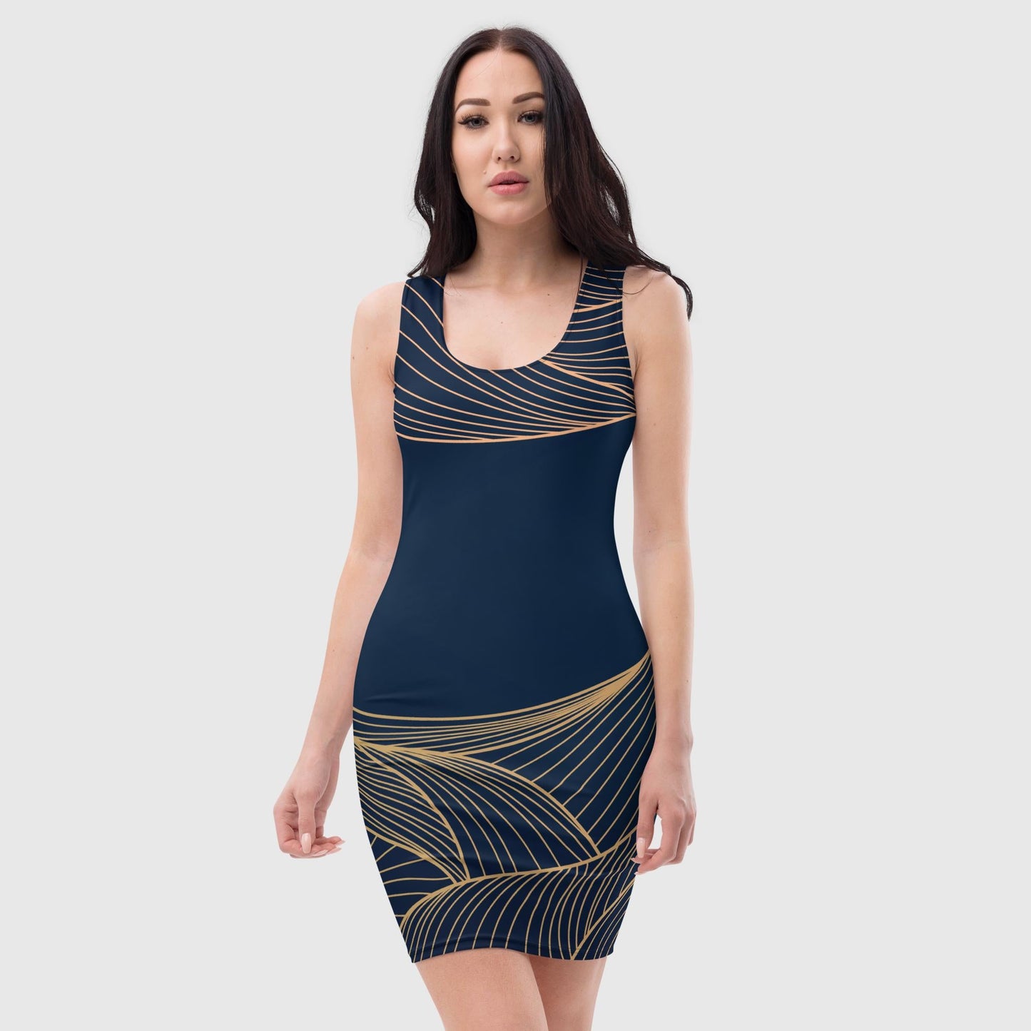 Women's bodycon dress, Navy blue and golden bodycon dress, Geometric pattern dress, Body hugging fit tank top dress, elegant bodycon, sleeveless dress for your favorite party, summer and spring dress - PratSN