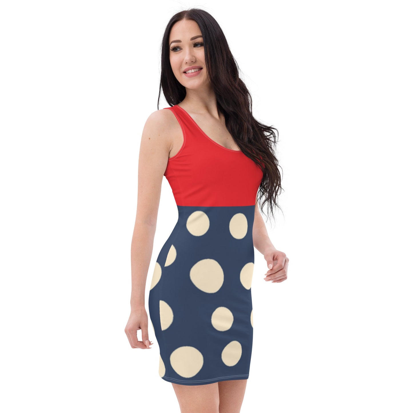 Women's Bodycon dress, Polka DOT Pattern, hugging fit tank top, Alizarin Red Cello Blue Outfit, bodycon, sleeveless dress for your favorite party summer and spring - PratSN