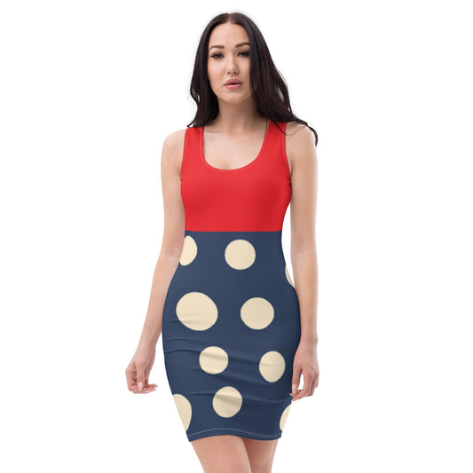Women's Bodycon dress, Polka DOT Pattern, hugging fit tank top, Alizarin Red Cello Blue Outfit, bodycon, sleeveless dress for your favorite party summer and spring - PratSN