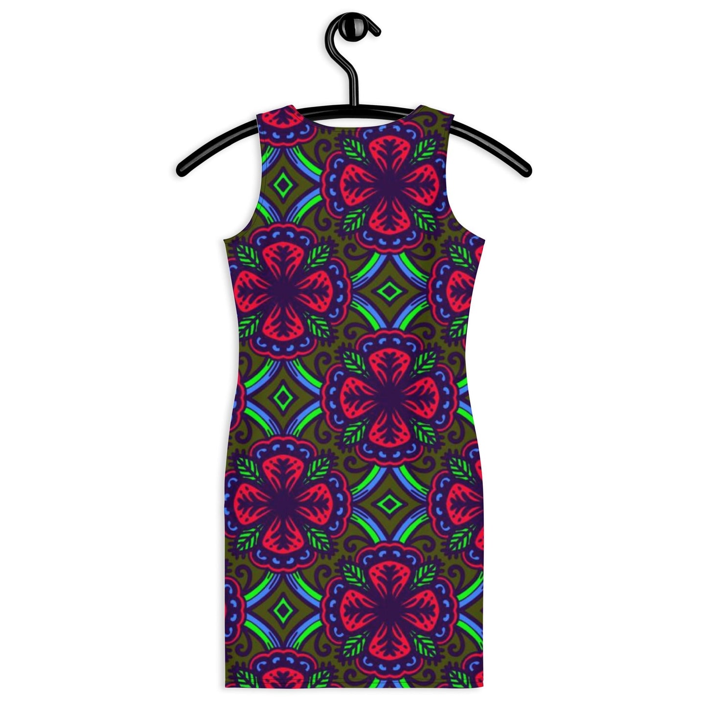 Women's Bodycon dress, Red and Green bodycon dress, Blooming pattern dress, Body hugging fit tank top dress, elegant bodycon, sleeveless dress for your favorite party, summer and spring dress - PratSN