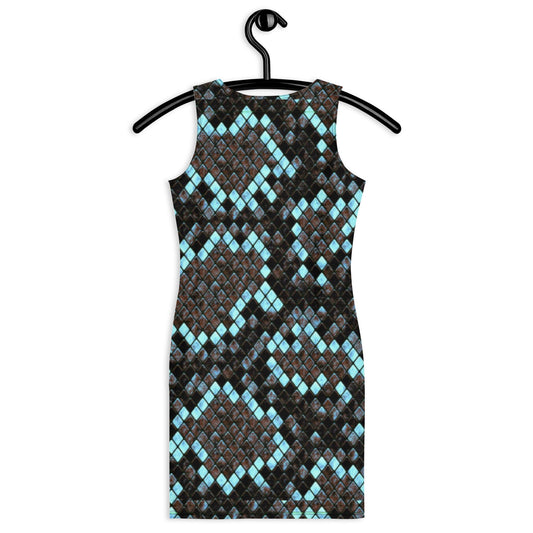 Women's Bodycon dress, scale pattern Blizzard Blue and Black Pencil Dress, hugging fit tank top dress, elegant bodycon, sleeveless dress for your favorite party, summer and spring dress - PratSN