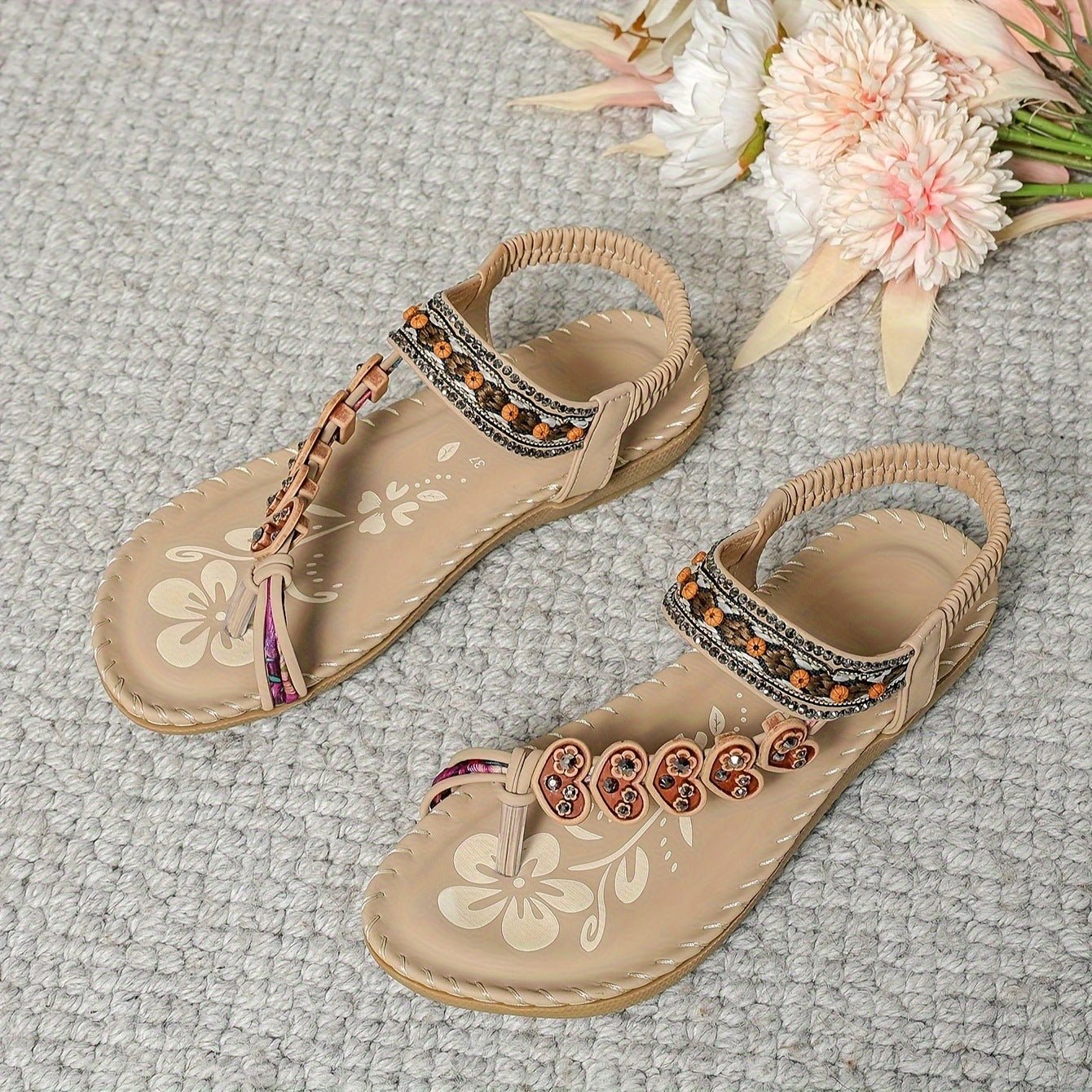 women's Bohemian Thong Sandals Summer Fashion Flowers Flat Beach Shoes - PratSN