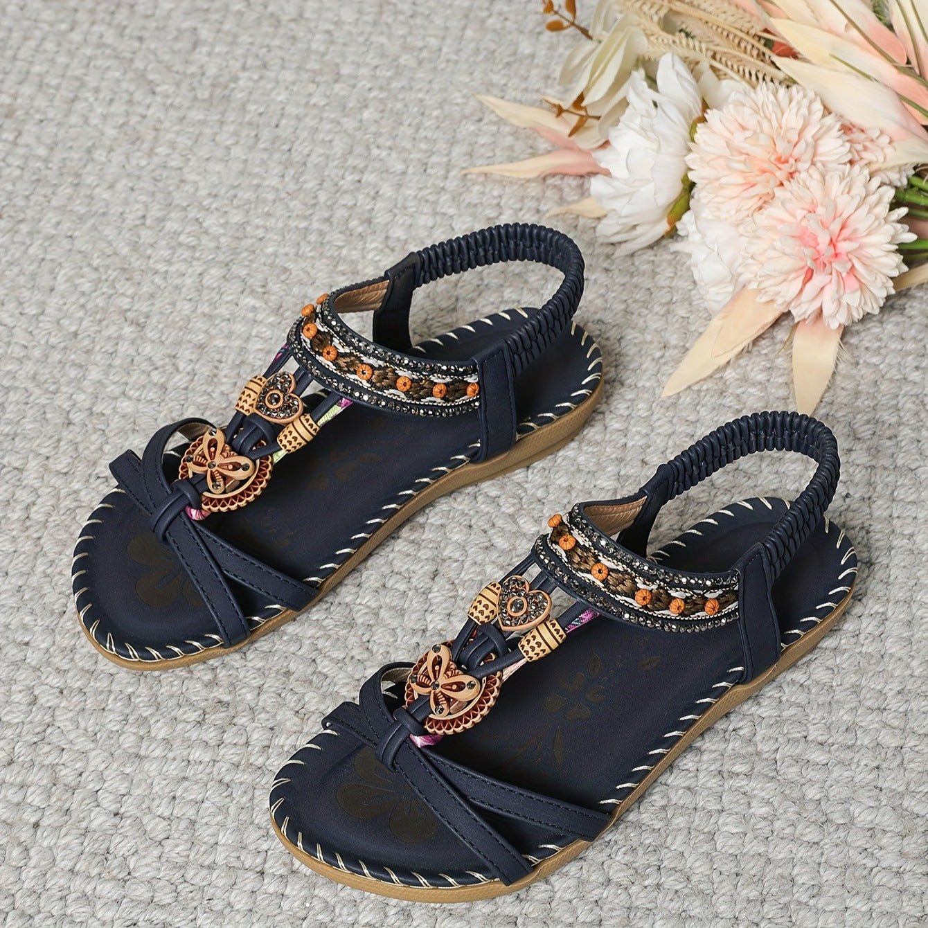 women's Bohemian Thong Sandals Summer Fashion Flowers Flat Beach Shoes - PratSN