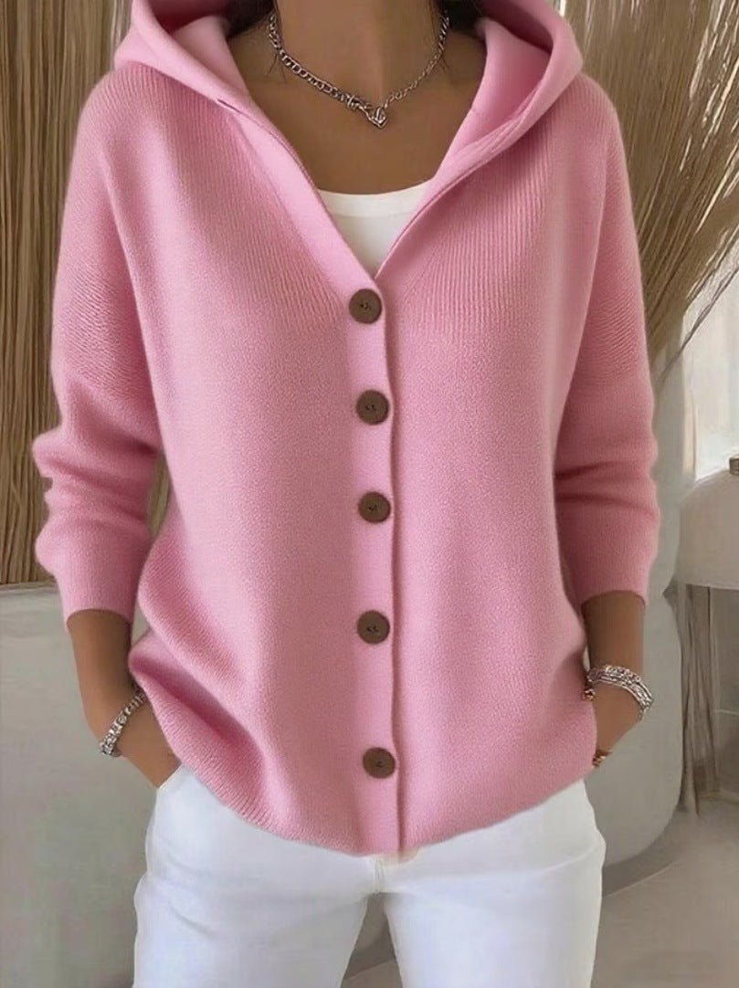 Women's Button Knitted Hooded Sweater Cardigan Coat - PratSN