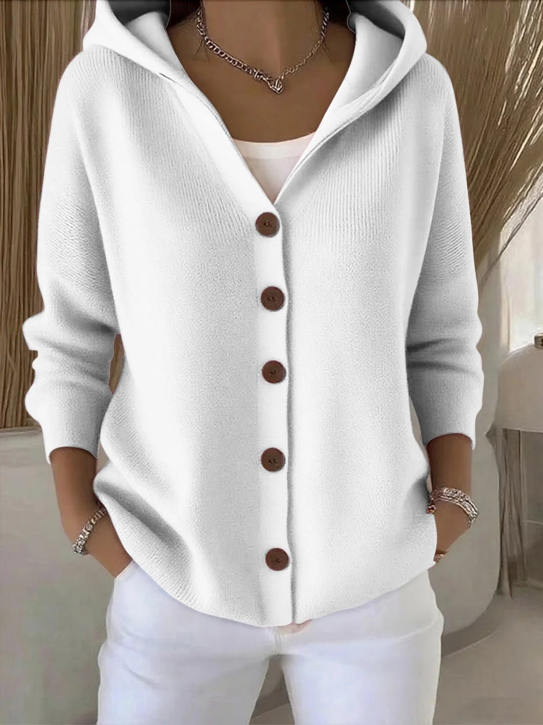 Women's Button Knitted Hooded Sweater Cardigan Coat - PratSN