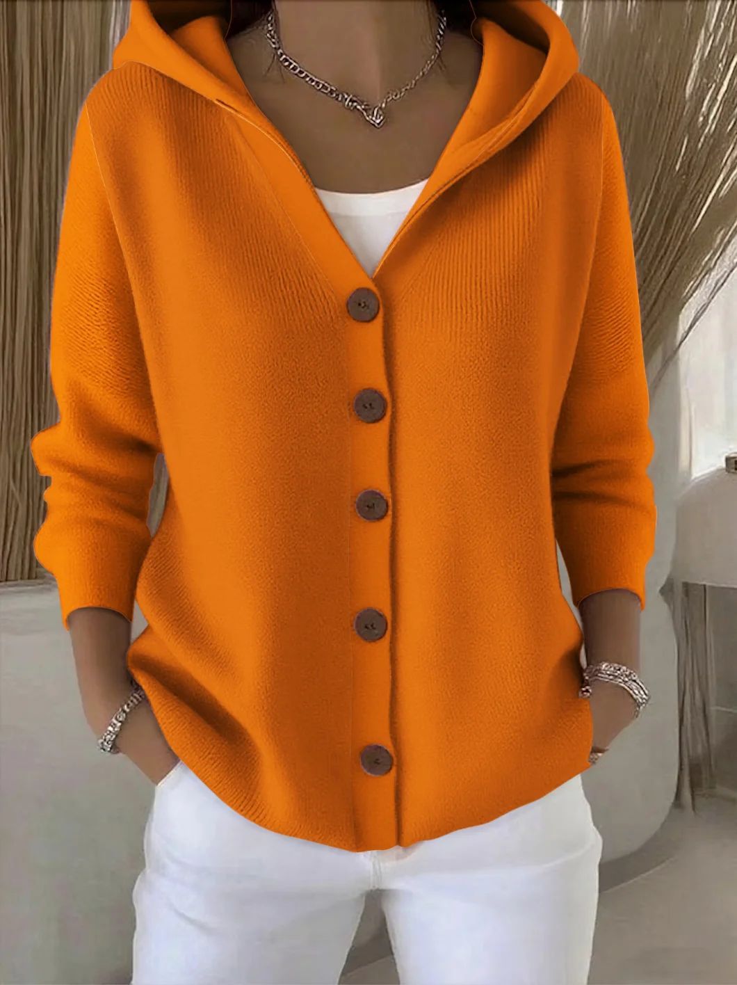 Women's Button Knitted Hooded Sweater Cardigan Coat - PratSN
