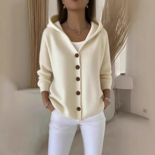 Women's Button Knitted Hooded Sweater Cardigan Coat - PratSN