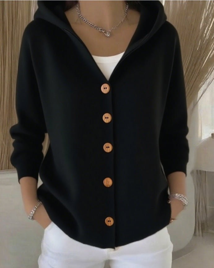 Women's Button Knitted Hooded Sweater Cardigan Coat - PratSN