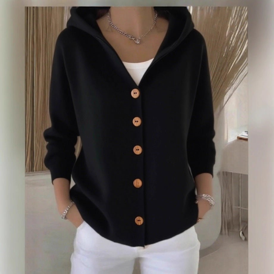 Women's Button Knitted Hooded Sweater Cardigan Coat - PratSN