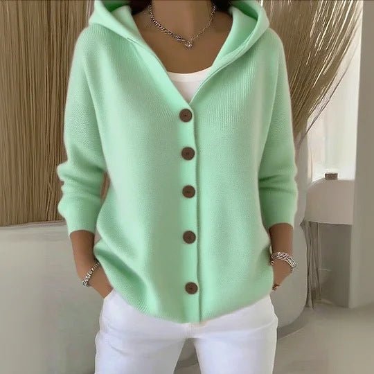 Women's Button Knitted Hooded Sweater Cardigan Coat - PratSN