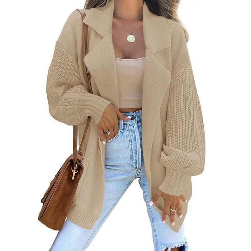 Women's Cardigan Suit Collar Long Sleeve Knitted Fall Winter Fashion Sweater - PratSN