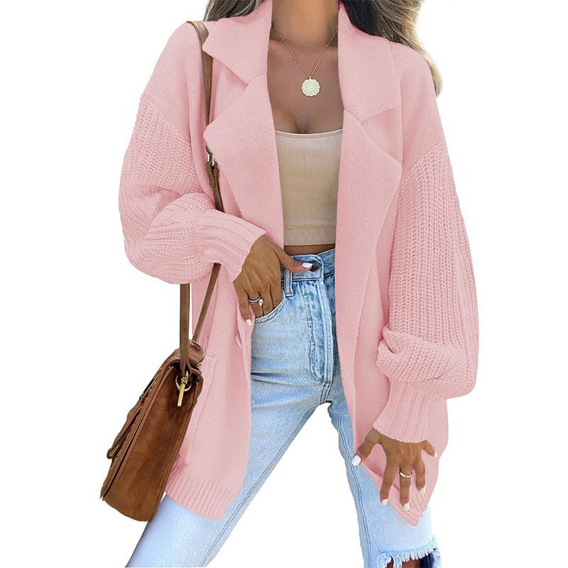 Women's Cardigan Suit Collar Long Sleeve Knitted Fall Winter Fashion Sweater - PratSN