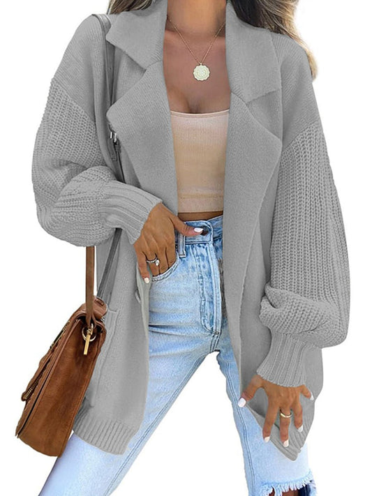 Women's Cardigan Suit Collar Long Sleeve Knitted Fall Winter Fashion Sweater - PratSN