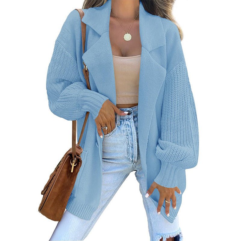 Women's Cardigan Suit Collar Long Sleeve Knitted Fall Winter Fashion Sweater - PratSN