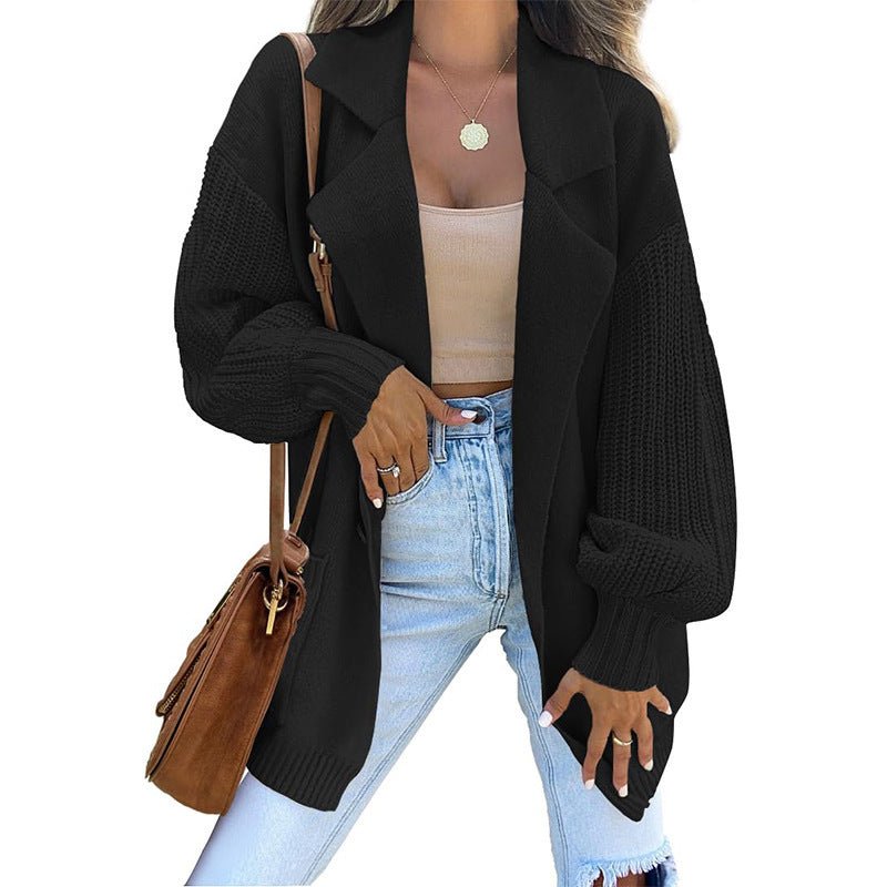 Women's Cardigan Suit Collar Long Sleeve Knitted Fall Winter Fashion Sweater - PratSN