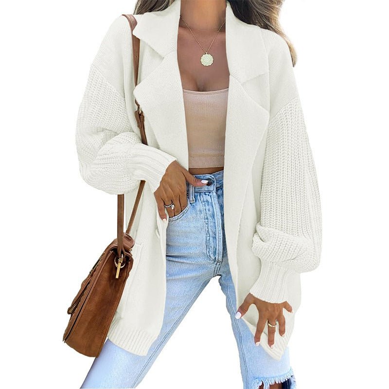 Women's Cardigan Suit Collar Long Sleeve Knitted Fall Winter Fashion Sweater - PratSN