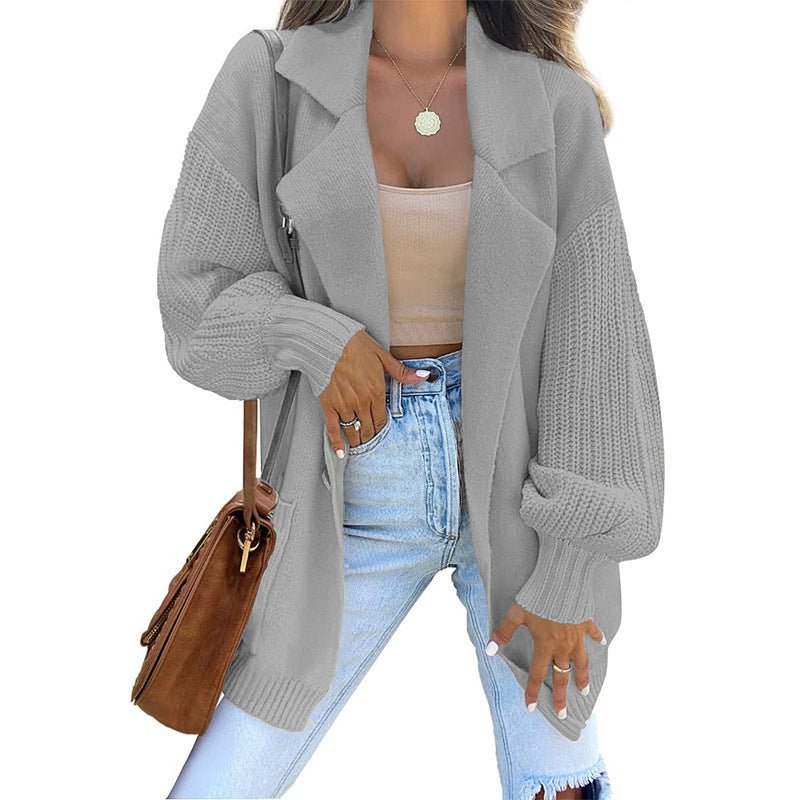 Women's Cardigan Suit Collar Long Sleeve Knitted Fall Winter Fashion Sweater - PratSN