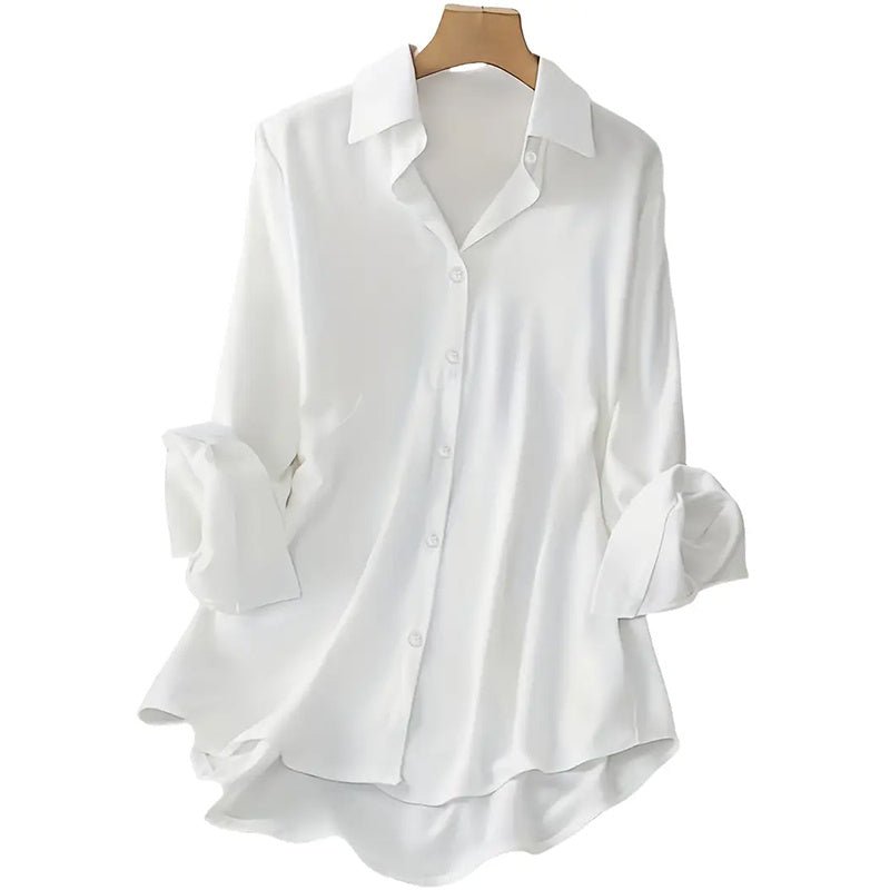 Women's Casual Solid Color Lapel Long Sleeve Shirt Spring Autumn Comfort Full Button Office Blouse - PratSN
