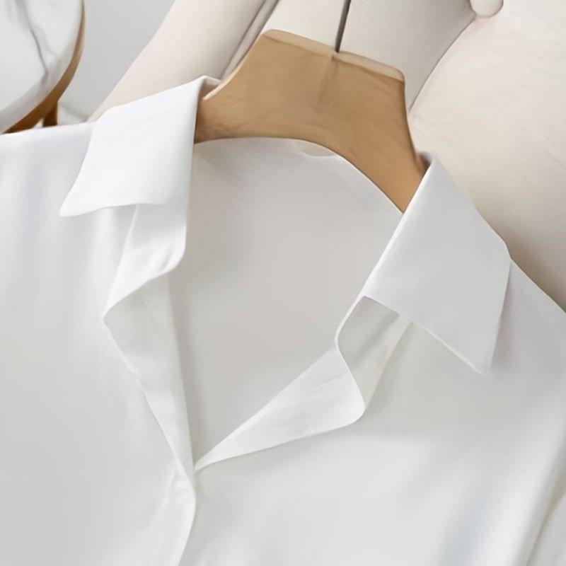 Women's Casual Solid Color Lapel Long Sleeve Shirt Spring Autumn Comfort Full Button Office Blouse - PratSN