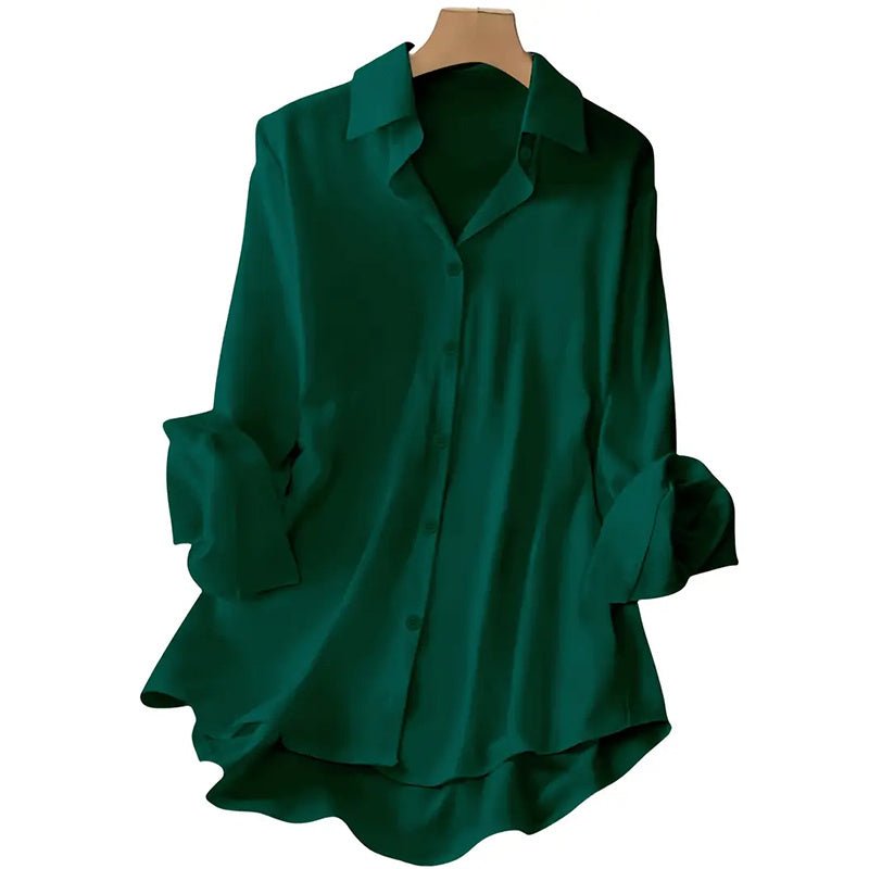 Women's Casual Solid Color Lapel Long Sleeve Shirt Spring Autumn Comfort Full Button Office Blouse - PratSN